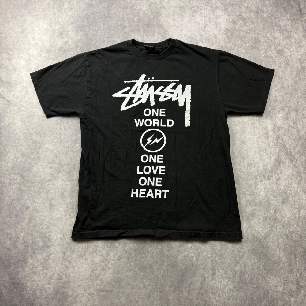 Stussy x Fragment Design One World One Love One Heart Black T-Shirt Medium